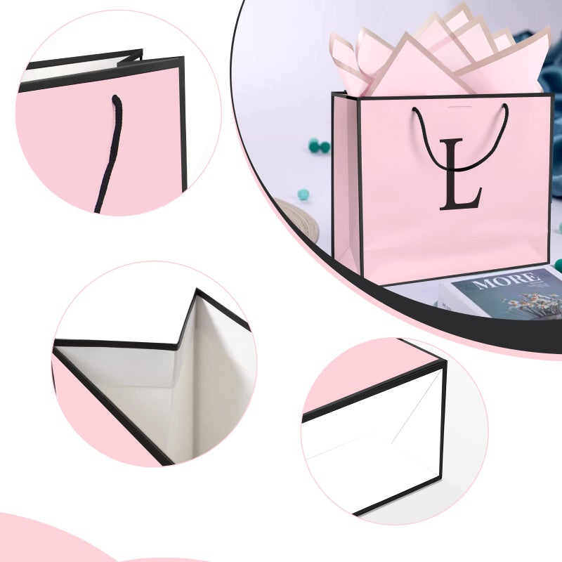QLSKO Personalized Initial Paper Bag for Women Grils Monogrammed Gift Bag with Bow Ribbon Wrapping Tissue and Card Matching Envelope Sticker (Pink  L-Medium) - Image 3